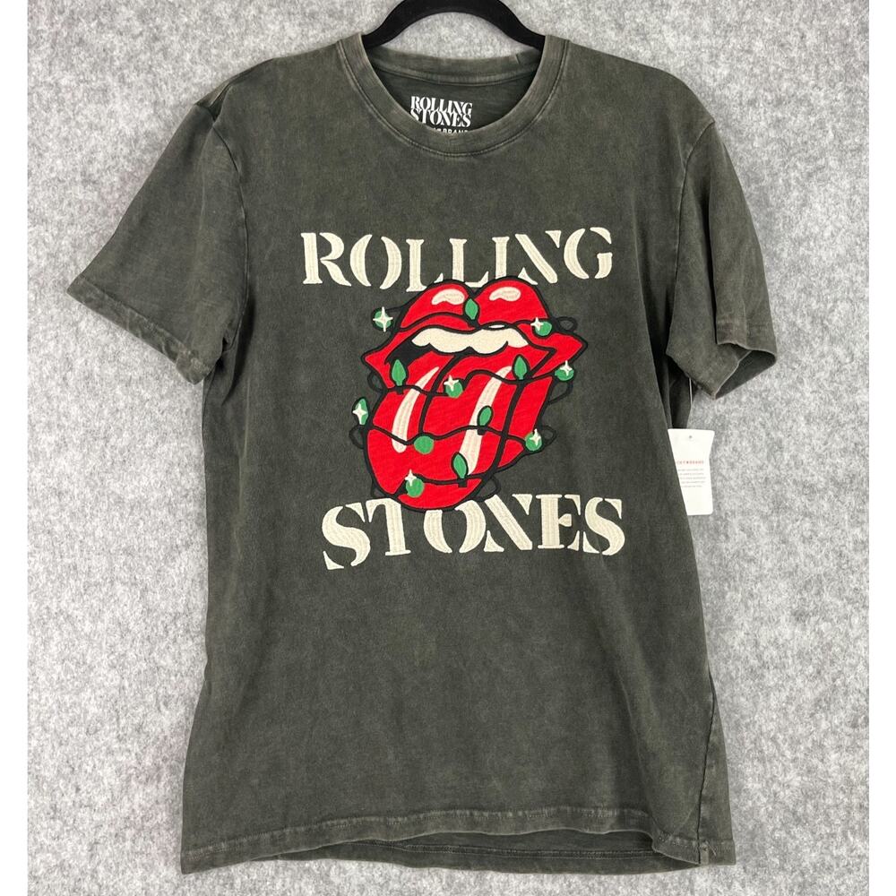 Lucky Brand Rolling Stones T Shirt Mens Small Gray Christmas Holiday Lights NWT